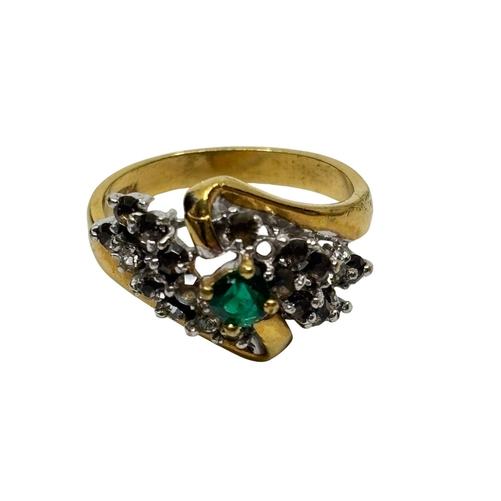 Honor‎ Green Stone Cluster Bypass Ring Gold Silver Tone Two Tone Size 7 Costume